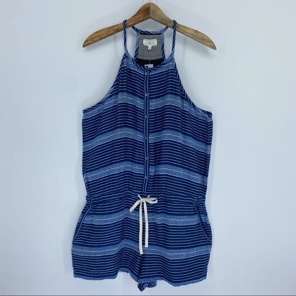 Lou & Grey Baja Romper Large blue white stripe terry lounge comfy shorts jumper - Picture 2 of 15